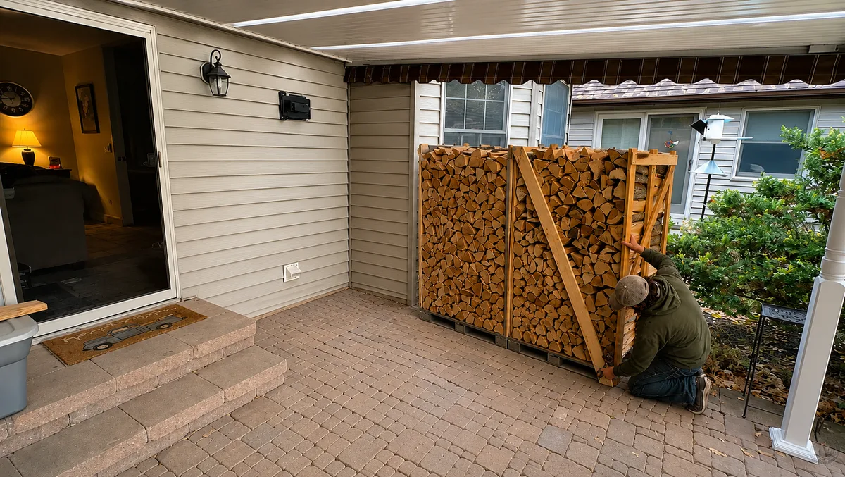 Premium firewood stack beside a modern Hamilton home
